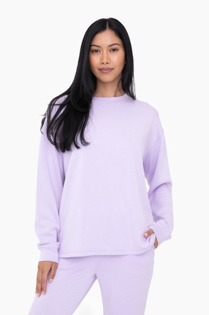 Mono B Lilac Purple Smooth Stretch Elevated Oversized Crewneck Sweatshirt Small